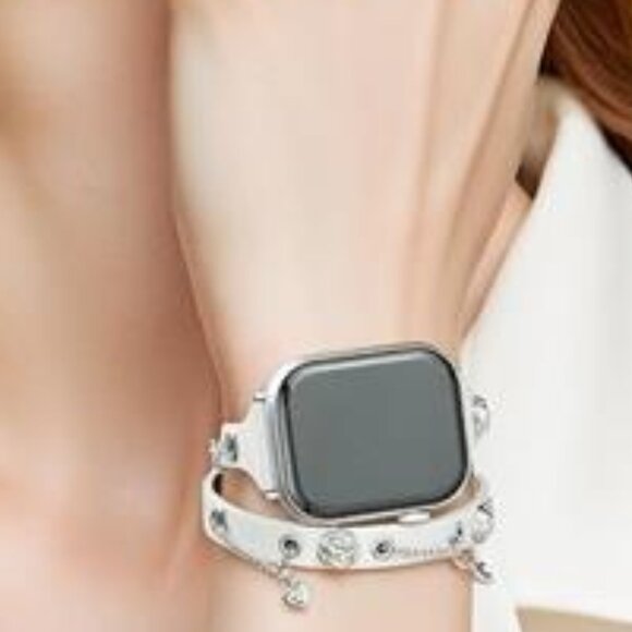 NEW Slim Leather White Leather Luxury Apple Watch Band - Picture 2 of 5